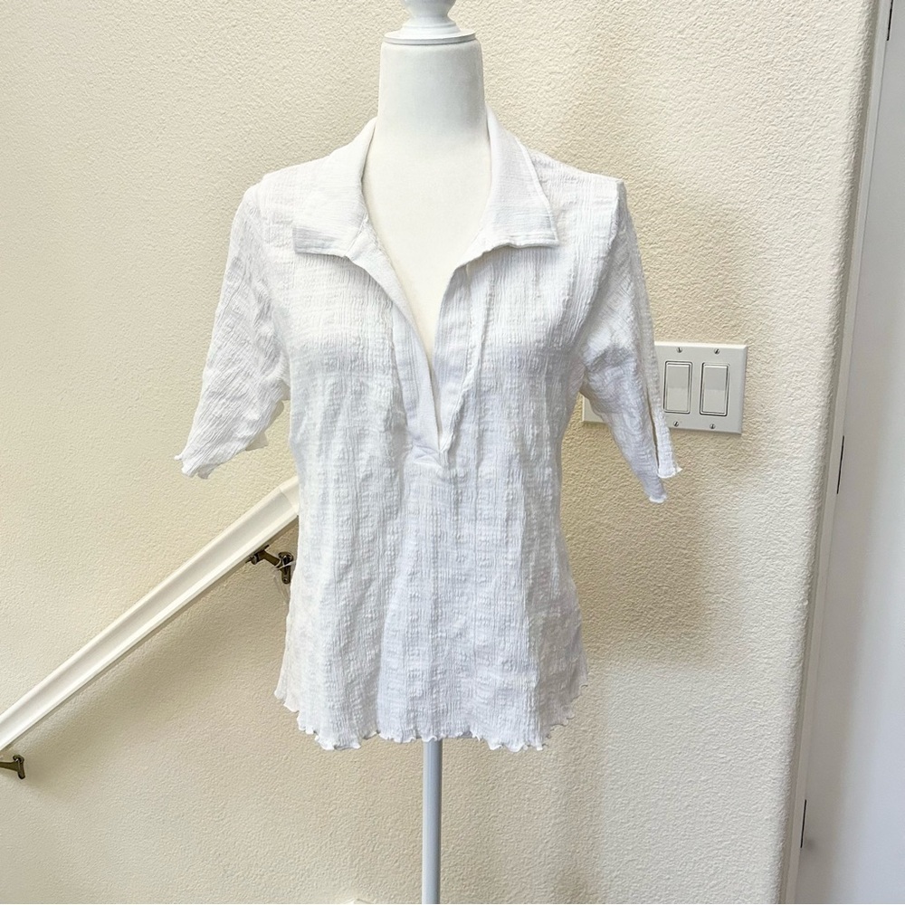 Free People linen/cotton white Shortsleeved Vneck Top Blouse sz XL excellent